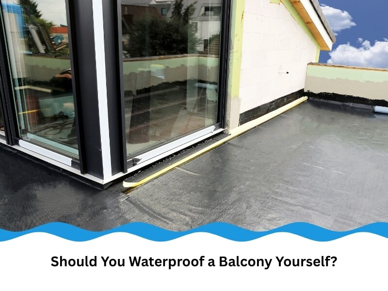 Professionally sealed membrane used to waterproof a balcony on a modern building.