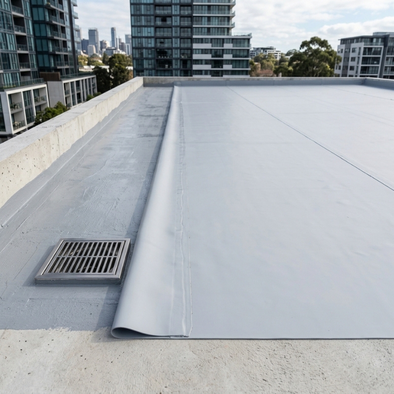 Rooftop waterproofing membrane on a flat Sydney roof